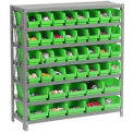 7 Shelf Steel Shelving with (42) 4&quot;H Plastic Shelf Bins, Green, 36x18x39