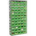 13 Shelf Steel Shelving with (60) 4&quot;H Plastic Shelf Bins, Green, 36x12x72