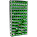 13 Shelf Steel Shelving with (81) 4&quot;H Plastic Shelf Bins, Green, 36x12x72