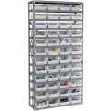 13 Shelf Steel Shelving with (48) 4&quot;H Plastic Shelf Bins, Stone White, 36x18x72