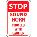 NMC Traffic Sign, Stop Sound Horn Proceed With Caution, 18&quot; X 12&quot;, White/Red, TM70G