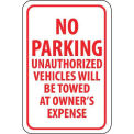 NMC Traffic Sign, No Parking Unauthorized Vehicles Will Be Towed, 18&quot; X 12&quot;, White/Red, TM12G
