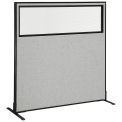 60-1/4"W x 60"H Freestanding Office Partition Panel with Partial Window, Gray