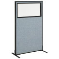 36-1/4"W x 60"H Freestanding Office Partition Panel with Partial Window, Blue