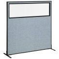 60-1/4&quot;W x 60&quot;H Freestanding Office Partition Panel with Partial Window, Blue