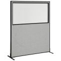 60-1/4&quot;W x 72&quot;H Freestanding Office Partition Panel with Partial Window, Gray