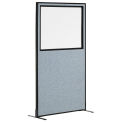36-1/4&quot;W x 72&quot;H Freestanding Office Partition Panel with Partial Window, Blue