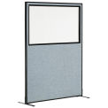 48-1/4"W x 72"H Freestanding Office Partition Panel with Partial Window, Blue