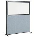 60-1/4"W x 72"H Freestanding Office Partition Panel with Partial Window, Blue