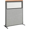 48-1/4"W x 61-1/2"H Deluxe Freestanding Office Partition Panel with Partial Window, Gray