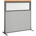 60-1/4"W x 61-1/2"H Deluxe Freestanding Office Partition Panel with Partial Window, Gray