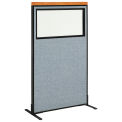 36-1/4&quot;W x 61-1/2&quot;H Deluxe Freestanding Office Partition Panel with Partial Window, Blue