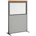 48-1/4"W x 73-1/2"H Deluxe Freestanding Office Partition Panel with Partial Window, Gray