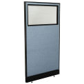 36-1/4&quot;W x 64&quot;H Office Partition Panel with Partial Window & Pass-Thru Cable, Blue