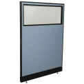 48-1/4"W x 64"H Office Partition Panel with Partial Window & Pass-Thru Cable, Blue