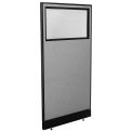36-1/4"W x 76"H Office Partition Panel with Partial Window & Pass-Thru Cable, Gray