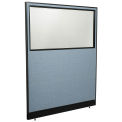 60-1/4"W x 76"H Office Partition Panel with Partial Window & Pass-Thru Cable, Blue