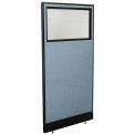 36-1/4"W x 76"H Office Partition Panel with Partial Window & Pass-Thru Cable, Blue