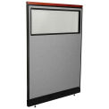 48-1/4"W x 65-1/2"H Deluxe Office Partition Panel with Partial Window & Pass-Thru Cable, Gray