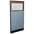 36-1/4&quot;W x 65-1/2&quot;H Deluxe Office Partition Panel with Partial Window & Pass-Thru Cable, Blue