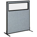 36-1/4"W x 42"H Freestanding Office Partition Panel with Partial Window, Blue