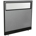48-1/4"W x 46"H Office Partition Panel with Partial Window & Raceway, Gray