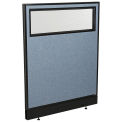 36-1/4"W x 46"H Office Partition Panel with Partial Window & Raceway, Blue