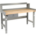60&quot;W x 30&quot;D Maple Butcher Block Safety Edge Top Workbench, Drawer and Riser, 1-3/4&quot; Top