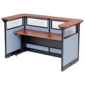 88&quot;W x 44&quot;D x 46&quot;H U-Shaped Reception Station with Window and Raceway, Cherry Counter/Blue Panel