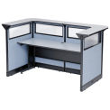 88&quot;W x 44&quot;D x 46&quot;H U-Shaped Reception Station with Window and Raceway, Gray Counter/Blue Panel