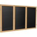 Ghent&#174; 3 Door Enclosed Flannel Letter Board w/Oak Frame, 72&quot;W x 48&quot;H, Black