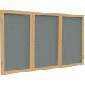 Ghent&#174; 3 Door Enclosed Fabric Bulletin Board, Gray Fabric/Oak Frame, 72&quot;W x 36&quot;H