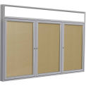 Ghent&#174; 3 Door Enclosed Vinyl Bulletin Board w/Header, Caramel w/Silver Frame, 72&quot;W x 36&quot;H