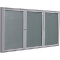 Ghent&#174; 3 Door Enclosed Vinyl Bulletin Board, Stone w/Silver Frame, 96&quot;W x 48&quot;H