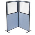 36-1/4&quot;W x 72&quot;H Freestanding 2-Panel Corner Room Divider with Partial Window, Blue