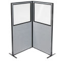 36-1/4&quot;W x 72&quot;H Freestanding 2-Panel Corner Room Divider with Partial Window, Gray