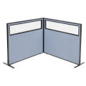 48-1/4&quot;W x 42&quot;H Freestanding 2-Panel Corner Room Divider with Partial Window, Blue