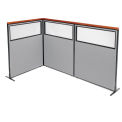 48-1/4&quot;W x 61-1/2&quot;H Deluxe Freestanding 3-Panel Corner Divider with Partial Window, Gray