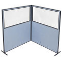 60-1/4&quot;W x 72&quot;H Freestanding 2-Panel Corner Room Divider with Partial Window, Blue