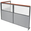 60-1/4&quot;W x 73-1/2&quot;H Deluxe Freestanding 3-Panel Corner Divider with Partial Window, Gray