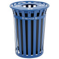 36 Gallon Outdoor Steel Recycling Receptacle with Flat Lid, Blue