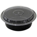 VERSAtainer Microwavable Round Containers, 32 oz., 7&quot; Diameter, Black/Clear - 150 Pack