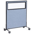 36-1/4&quot;W x 45&quot;H Mobile Office Partition Panel with Partial Window, Blue