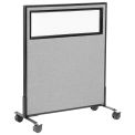 36-1/4&quot;W x 45&quot;H Mobile Office Partition Panel with Partial Window, Gray
