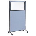 36-1/4&quot;W x 63&quot;H Mobile Office Partition Panel with Partial Window, Blue