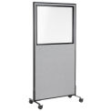 36-1/4&quot;W x 75&quot;H Mobile Office Partition Panel with Partial Window, Gray