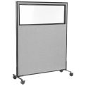48-1/4&quot;W x 63&quot;H Mobile Office Partition Panel with Partial Window, Gray