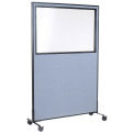48-1/4"W x 75"H Mobile Office Partition Panel with Partial Window, Blue