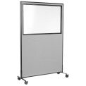 48-1/4&quot;W x 75&quot;H Mobile Office Partition Panel with Partial Window, Gray