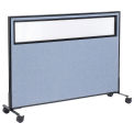 60-1/4&quot;W x 45&quot;H Mobile Office Partition Panel with Partial Window, Blue